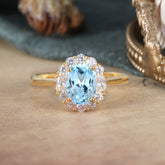 1.5 Carat Classic Halo Lab Grown Aquamarine Ring Oval Shaped Engagement Ring